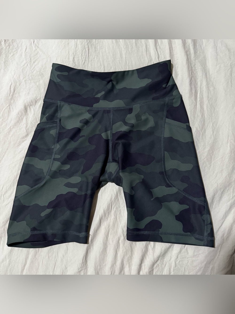 Old Navy High-Waisted Powersoft Camo Bike Shorts 8 inch inseam